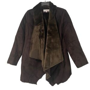 Calvin Klein Sherling Faux Fur Lined Chocolate Coat Jacket Size Medium